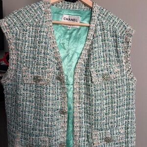 Chanel Women's Mint Tweed Vest